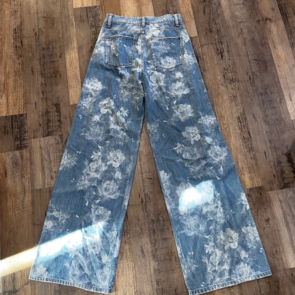 Alice + Olivia Trish Low Rise Baggy Jeans | Floral Rose Print | Denim | Size 26 - Picture 9 of 9